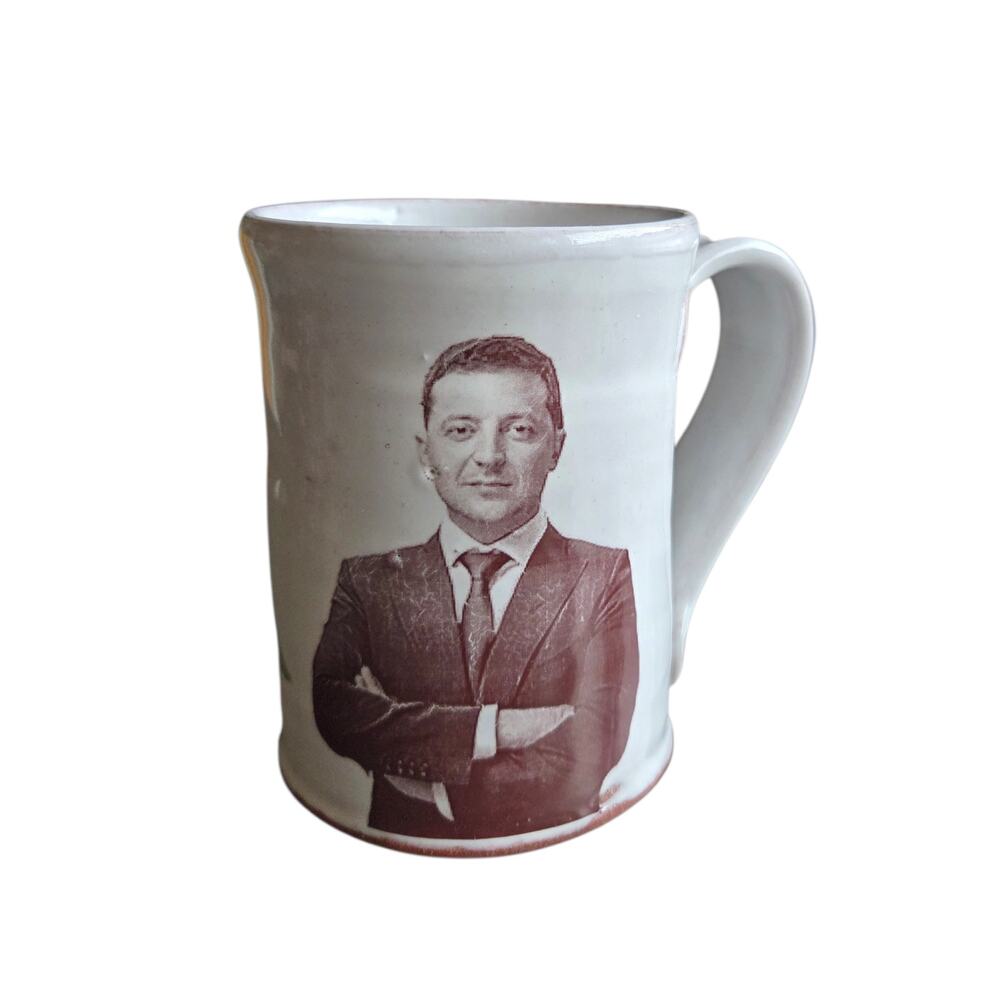 Rothshank Volodymyr Zelenskyy Icon Coffee Mug Handmade Ceramic Pottery Sunflower
